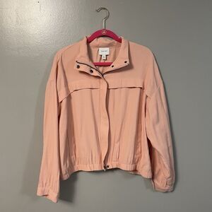Nine West Snap Zipper Jacket Pink XL Pockets Elastic Hem Women Long Sleeve